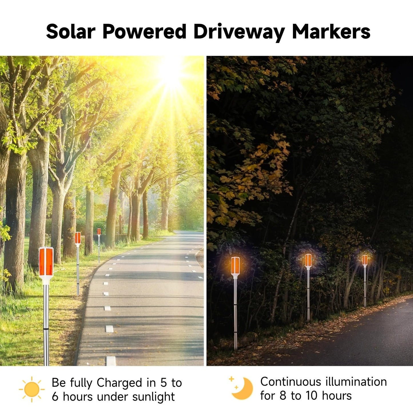 Joyibay 5 PCS Solar Powered Driveway Markers, Solar Warming Landscape Lights, Solar Outdoor Driveway Lights, Landscape Driveway Reflectors on Poles for Snow Road Yard (Orange)