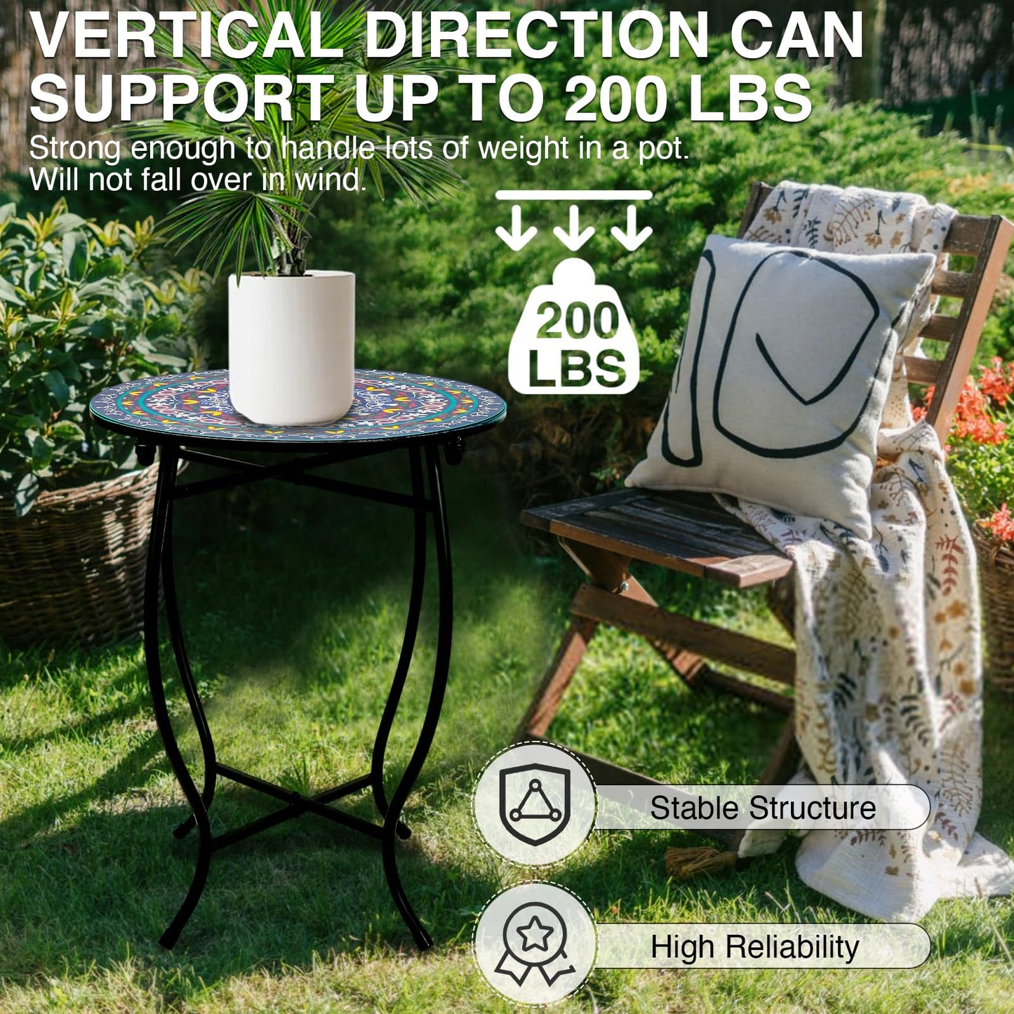 Weogot Outdoor Metal Side Tables, Round Patio Side Table, Weather Resistant Metal End Table Side Table for Patio Yard Porch Balcony Garden Bedside, Plant Stand for Indoor, Easy Assemble