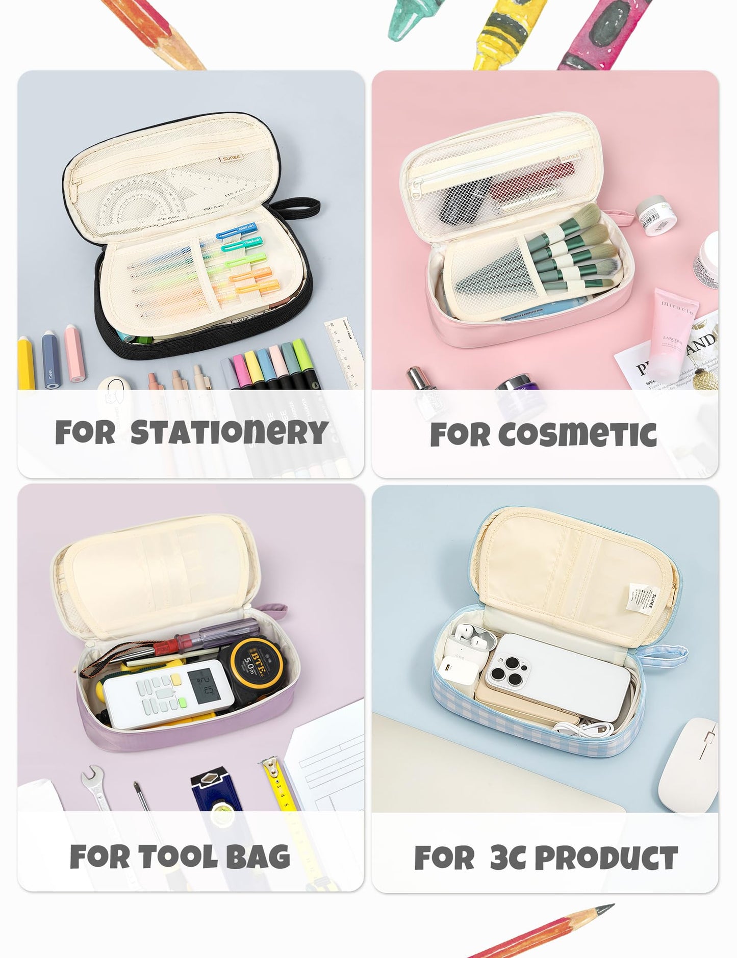 SUNEE Cute Pencil Case, Large Pencil Pouch, Soft Corduroy Aesthetic Big Pencil Bag with Zipper, Kawaii Stationery Storage and Organizer, School Supplies for Teen and Adult, Boys&Girls, Coal Black