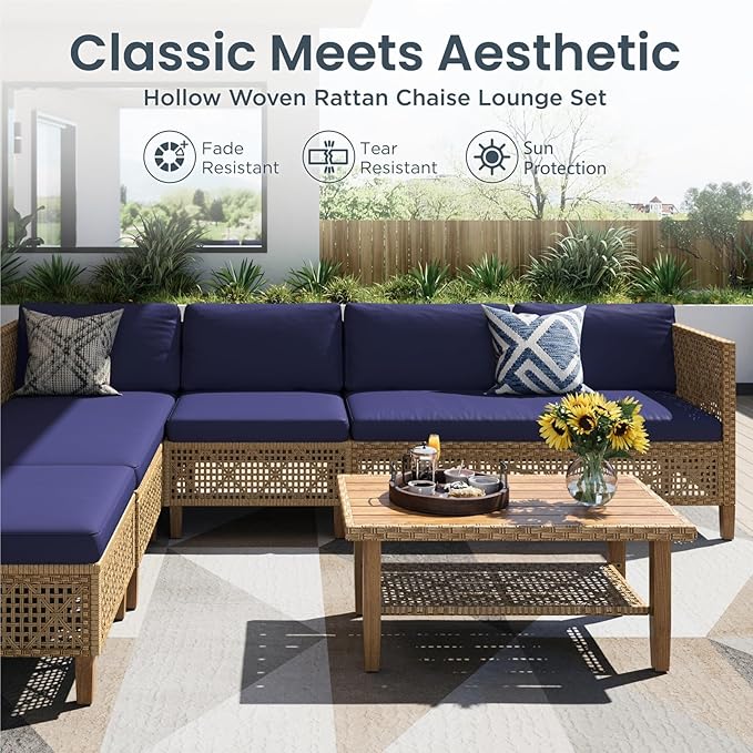 PHI VILLA Sectional Outdoor Couch, L-Shaped Wicker Patio Sofa Set, Small Rattan
