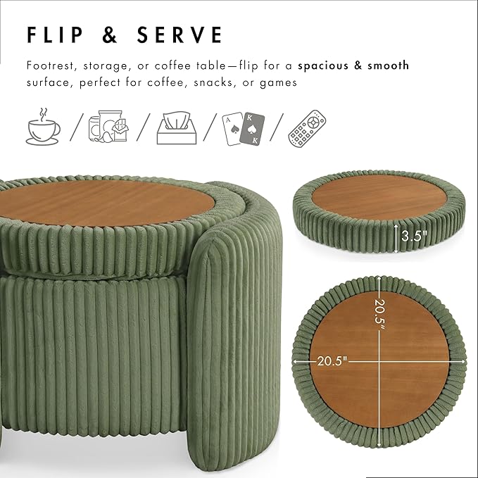 Furniture of America Lennox Modern Chenille 25-inch Round Storage Ottoman
