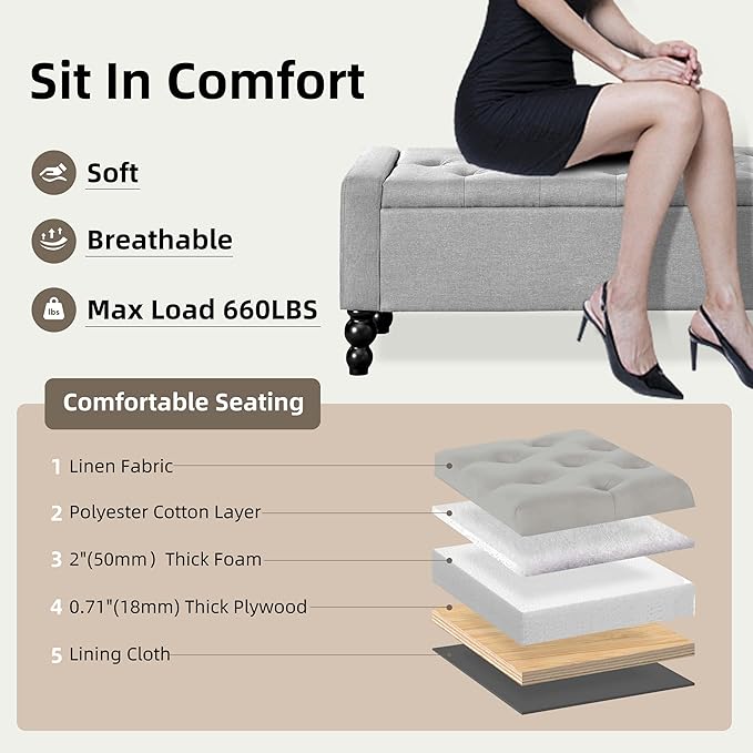 50" W Storage Ottoman Bench