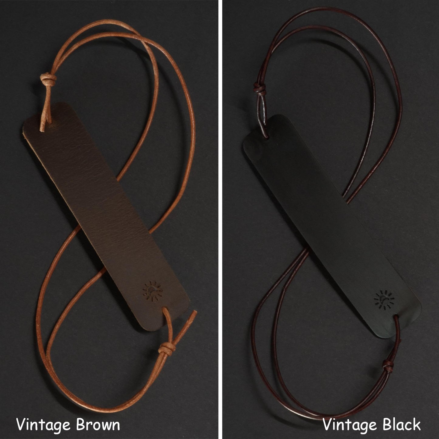 SUNUU Bookmark - Premium Full Grain Genuine Leather-Handmade with Cowhide Leather - Tie-up Bookmark - 0.79x3.54in - 2 Vintage Black and Brown