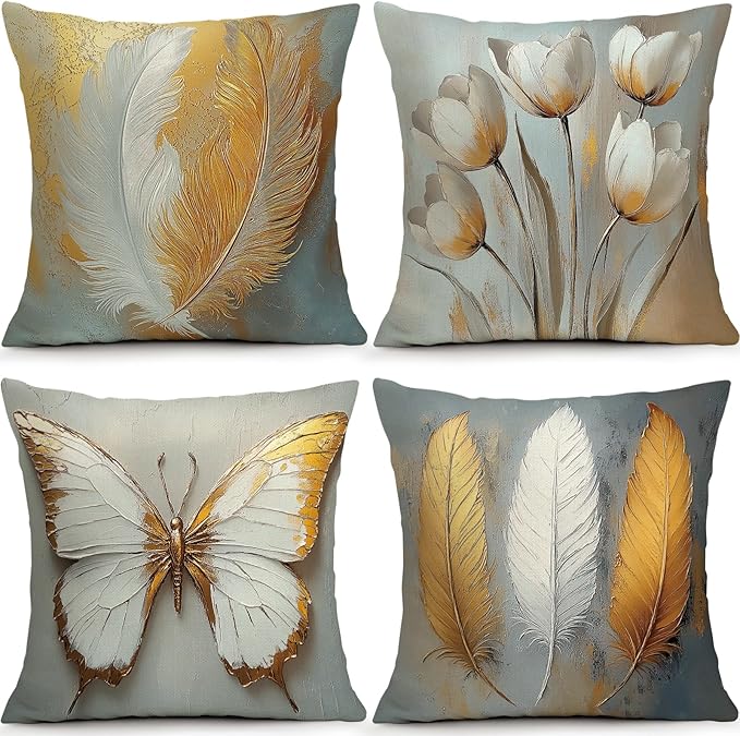 OBSEDE Bohemian Feathered Butterfly Decorative Throw Pillow Covers 18 × 18 in