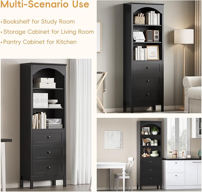 Bookshelf with Drawers, Floor Standing Display Storage Cabinet