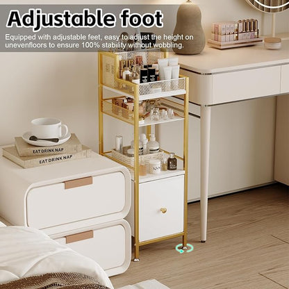 Makeup Organizer Storage Cart with Drawers, Large Floor Makeup Skincare Organizers, Rolling Makeup Cart Vanity Organizer Cosmetics Display Cases Holder for Nail Polish Brush Hair Tool（Gold）