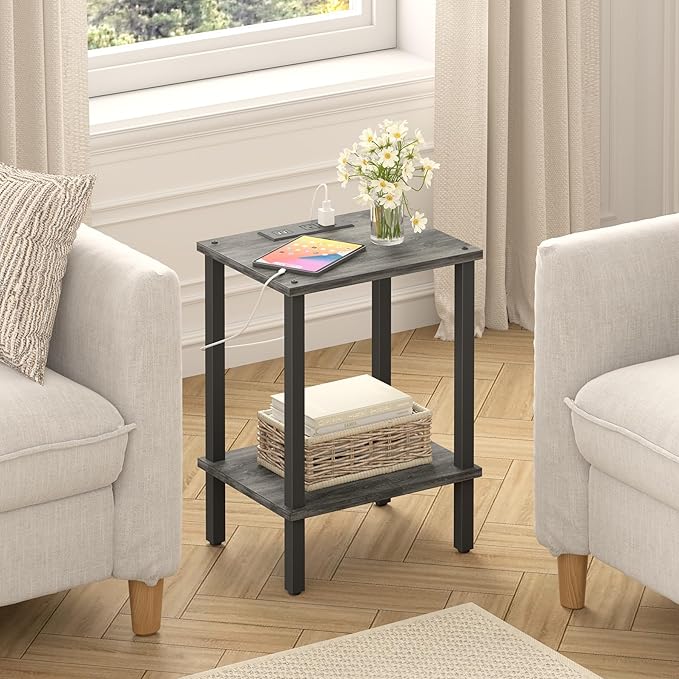 TUTOTAK End Table with Charging Station, Small Side Table with Outlets