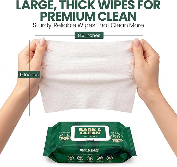 Bark & Clean Dog Wipes for Cleaning and Deodorizing - 2 Pack of 110 8.5" x 9" Bamboo Pet Wipes - Compostable, Hypoallergenic Puppy Wipes - Dog Wipes for Paws, Butt, and Body