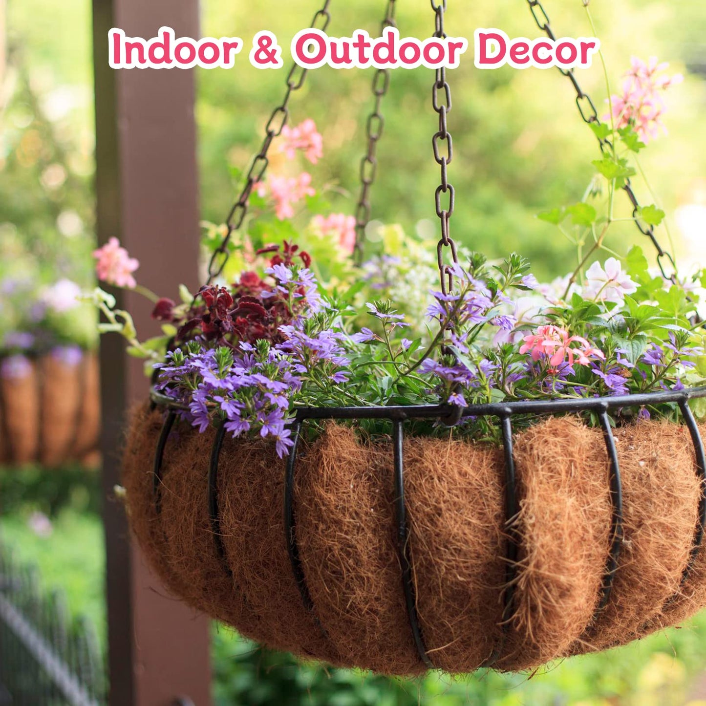 Riare 4 Pack 20 Inch Round Coco Liners Replacement, 100% Natural Coconut Coir Liners for Hanging Baskets, Garden Flower Vegetables Planter Pot, Window Box, Fence, Decks