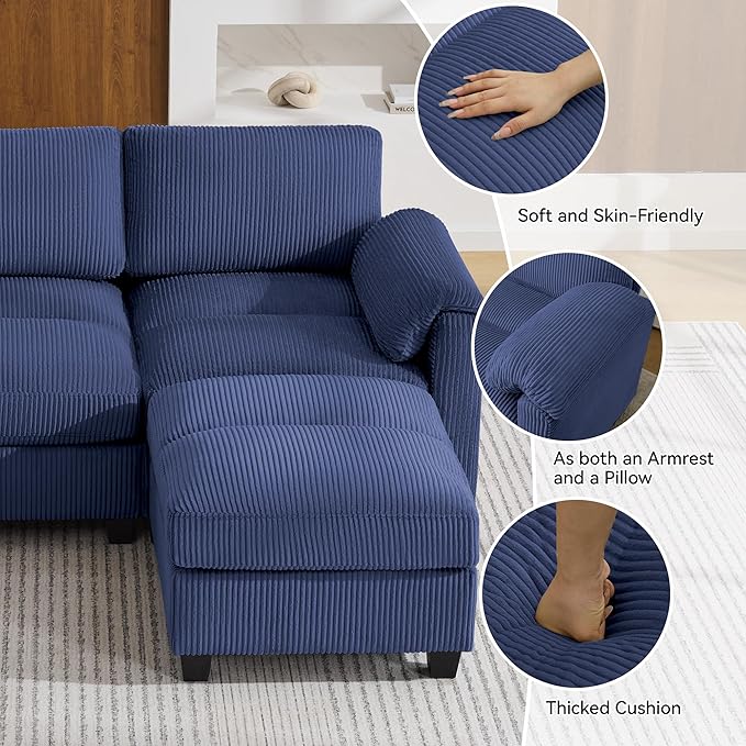 87.5'' L Shaped Modular Sectional Sofa, 3 Seater Cloud Couch