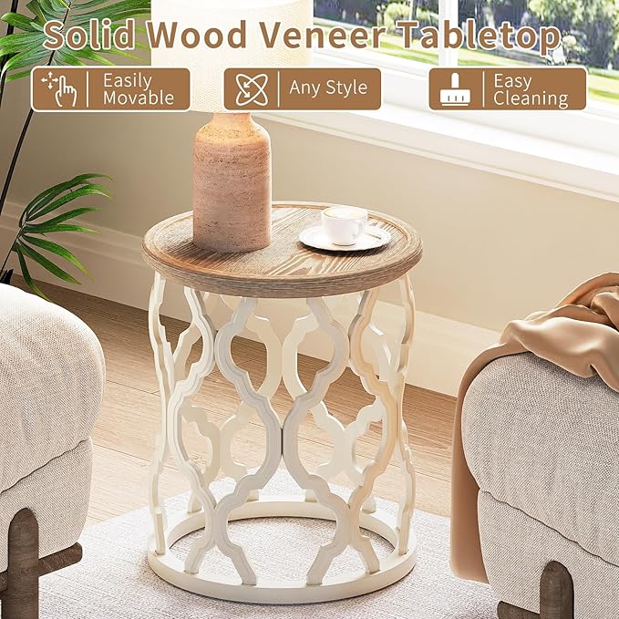 karlott Farmhouse End Table, 18.5'' French Country Round Side Table, Distressed