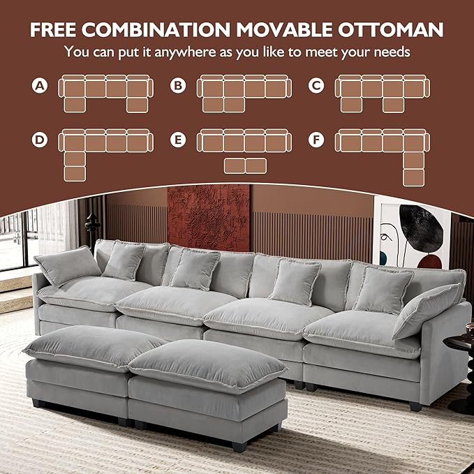 Ihanherry 146" U-Shaped Modern Sofa Modular Sectional Cloud Couch