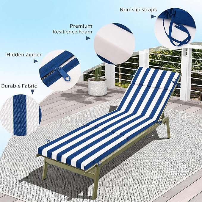 2 Pcs Outdoor Chaise Lounge Cushion 72" x 21" x 3", Folding Patio Lounge Chair
