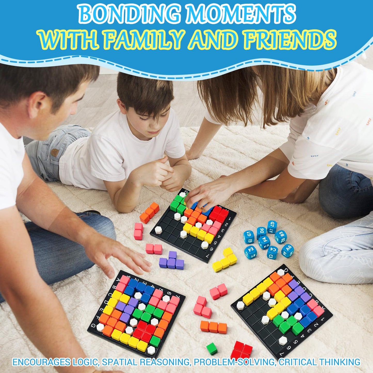 STEM Puzzle Game The Brain Square 2.0 with 10,000,000+ Solutions Pattern Matching Blocks Brain Teaser Toy Roll Dice & Race Your Opponent to Fill Grid for Kids 5+ Back to School Birthday Gift(Hard)