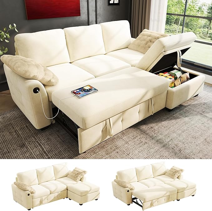 Ihanherry Modular Convertible Sectional Sofa Bed, Reversible Chaise & Storage