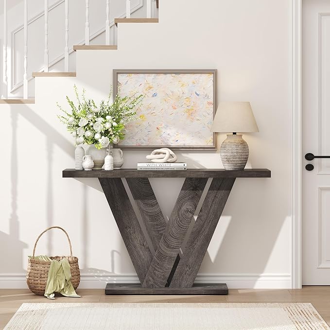 karlott 51 Inch Console Table, Modern V-Shaped Entryway Table, Wood Sofa Table