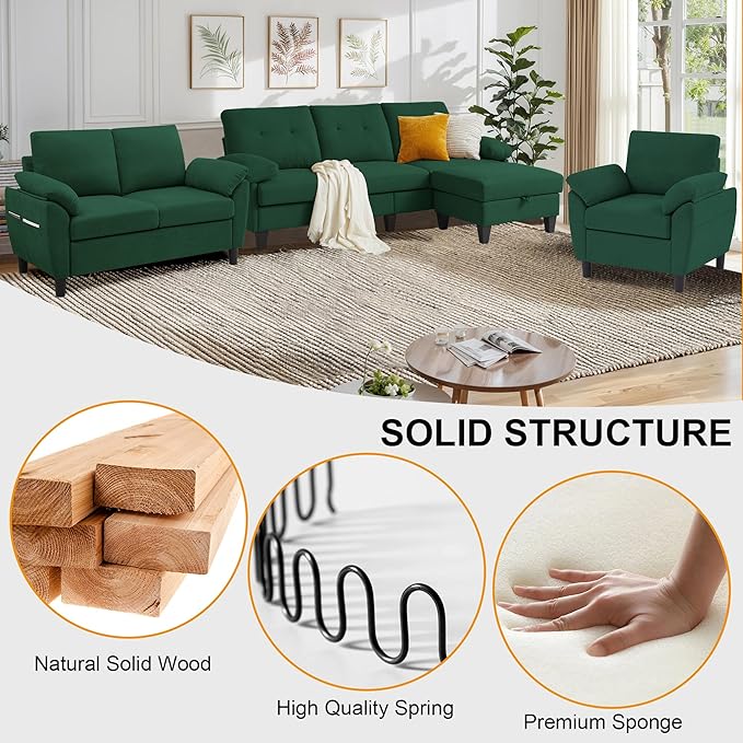 84" Convertible Sectional Sofa Set, 3 Seat L Shaped Couch