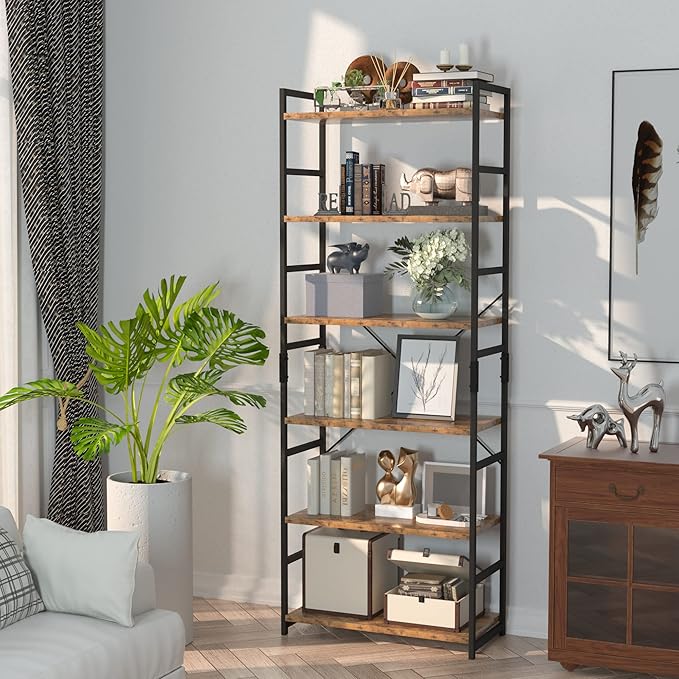 NUMENN 6 Tier Bookshelf, Tall Bookcase Shelf Storage Organizer, Modern Book