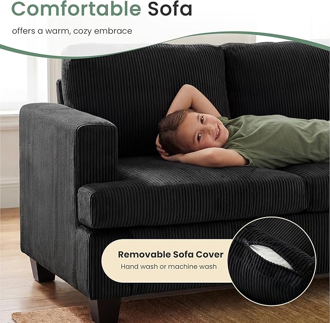 2 Pieces Corduroy Couch Set for Living Room, Deep Seat Floor Couch for Bedroom