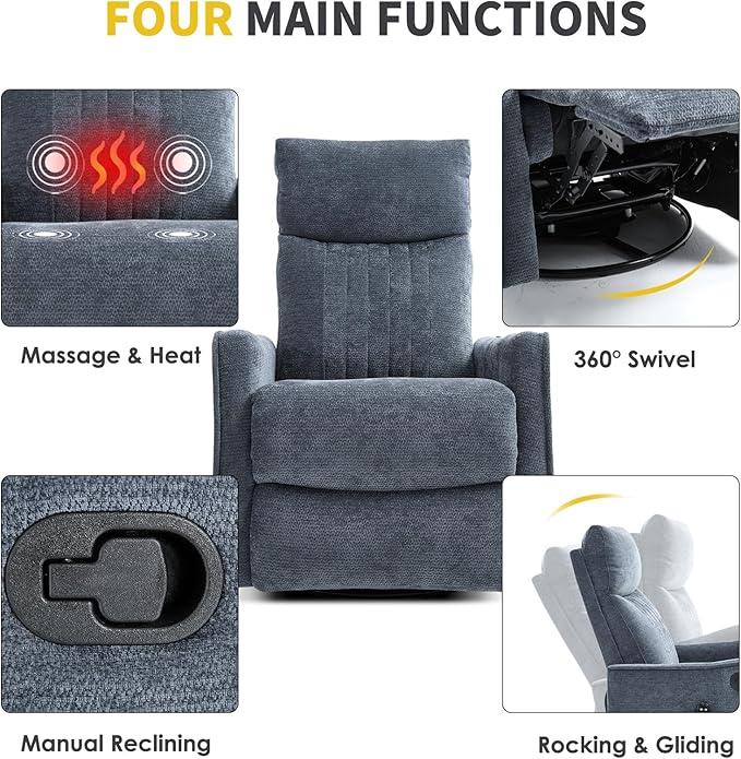 Trustyue Swivel Rocker Recliner Chair, 360° Swivel Recliner