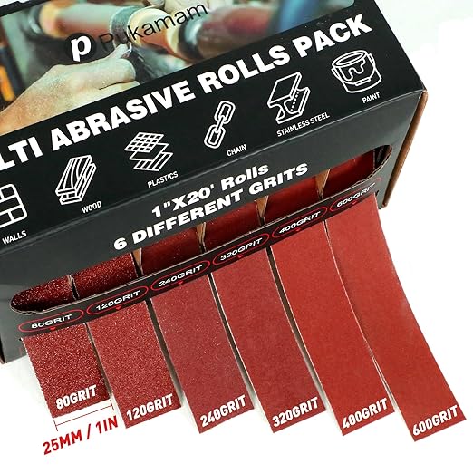Emery Cloth Roll, 6 Grits 1'' x 19.7' Sandpaper Roll 80 120 240 320 400 600