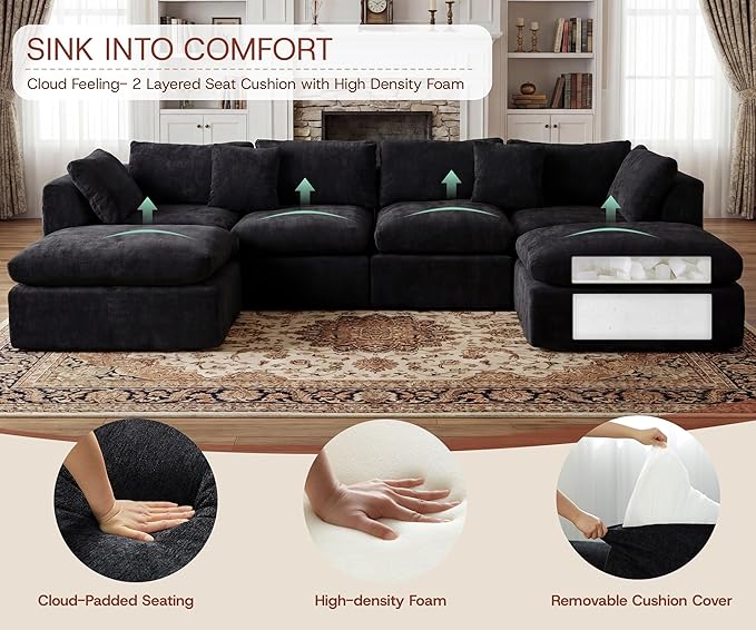 GRUSIGN 141'' Oversized Boneless Cloud Couch