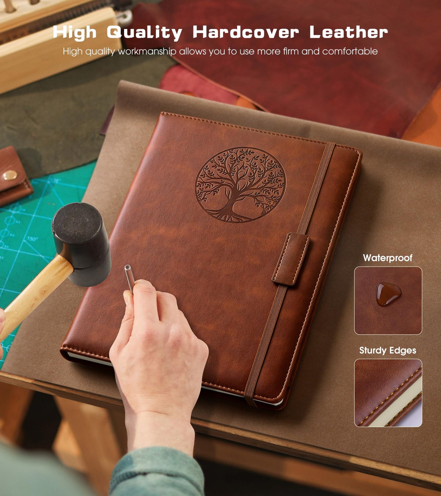 Biuwory B5 Leather Journal Notebook, 256 Lined Pages, Hardcover 7.8"×10.2"