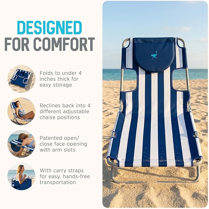 Ostrich Beach Lounge Chair, Folding & Reclining Outdoor Chaise Lounger