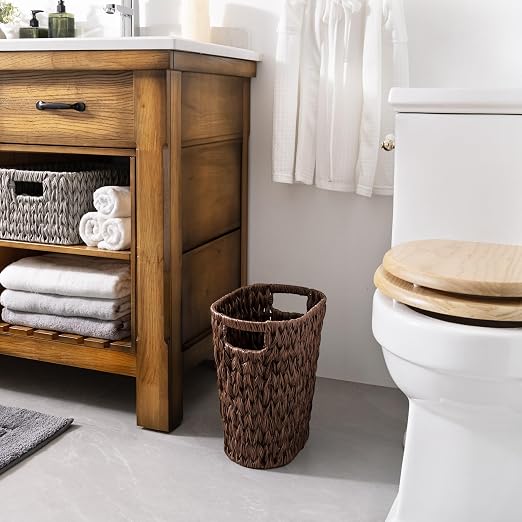 GRANNY SAYS Wicker Waste Basket, Waterproof Bathroom Trash Can, Bedroom Can, Durable Wastebasket with Handles, 15 Liters/4 Gallons