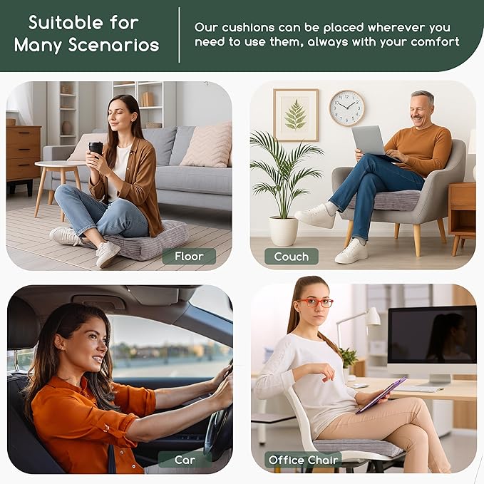 Tufted Corduroy Recliner Seat Cushion for Elderly, High Density Foam Large Square Seat Cushion for Recliner Chair, Floor Pillow, Office Chair, Car, No Pressure on Thighs, 20x20x4