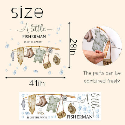 Capiont A Little Fisherman is on The Way Decal -Fishing Baby Shower Decorations,Gone Fishing Baby Shower Party Balloon Arch Stickers for Boys