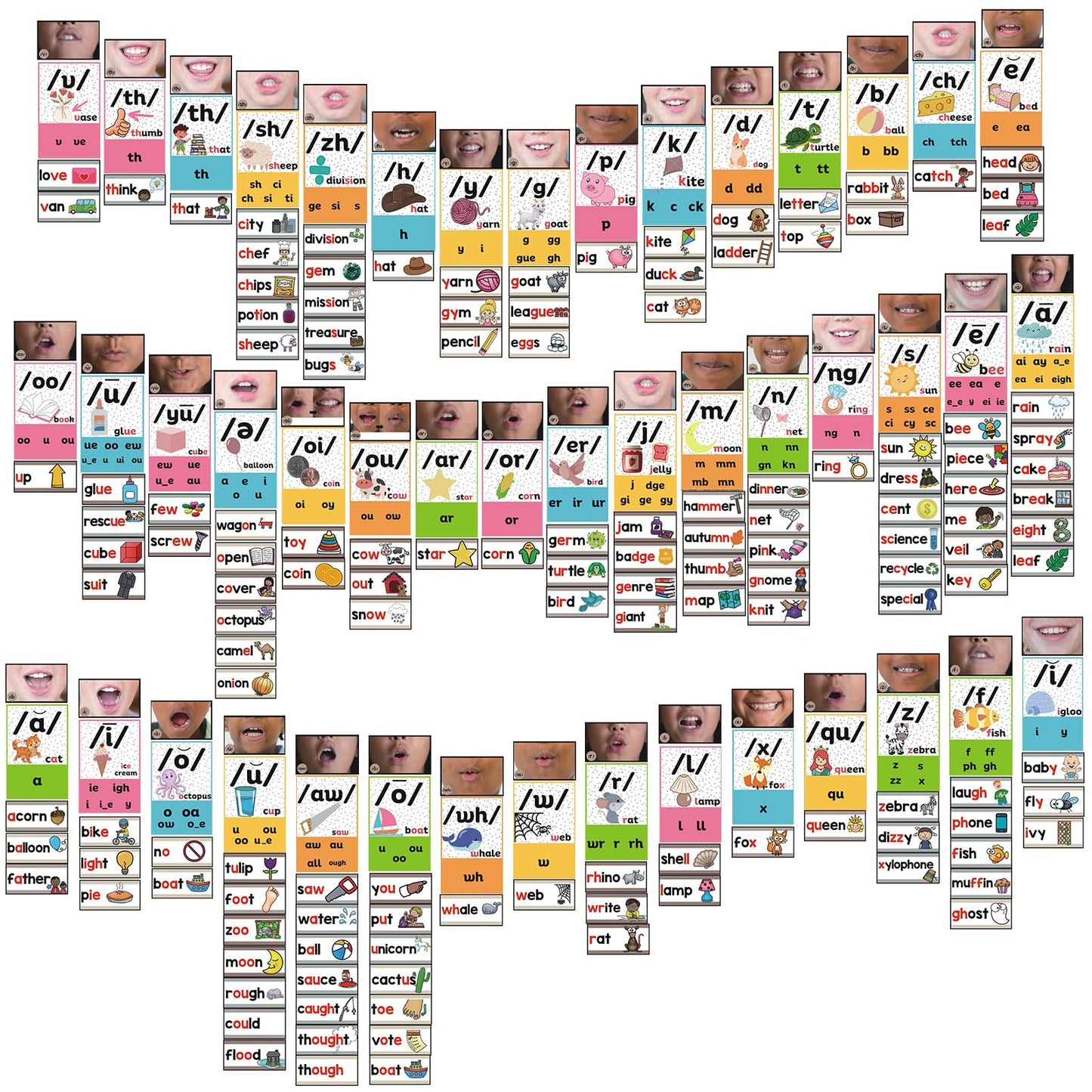 Gersoniel 220 Pcs Sound Wall Classroom Neutral Phonics Kits Science of Reading Posters for Classroom Consonant and Vowel Valley Decor Speech Material,Phonemic Awareness,Esl Teaching Material(Lovely)