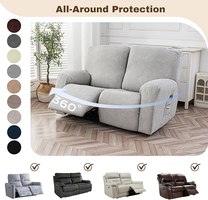 Gennia Recliner Loveseat Cover 4 Pieces, Waterproof Stretch Recliner Sofa