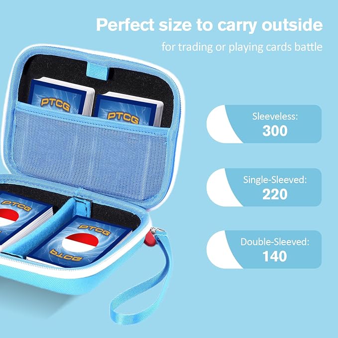ProCase Collectible Trading Card Case, Hard Travel Carrying Storage Box Holds 300+ Cards for MTG, TCG, Yu-Gi-Oh, Lorcana, Holder Organizer with Removable Divider and Multiple Color Options -Blue