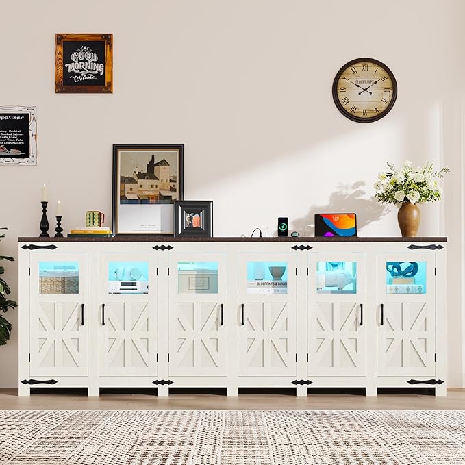 95.3" Large LED Farmhouse TV Stand