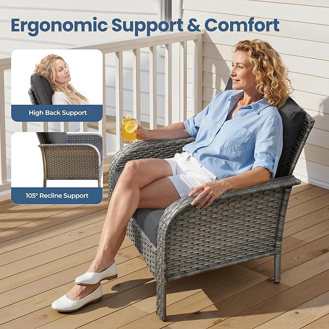 Weaxty Wicker Patio Furniture Set High Back Loveseat Sofa Couch Armchair Coffee