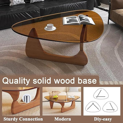 Modern Glass Coffee Table, Mid Century Small Coffee Table, Coffee Table for Living Room,Suitable for Bedroom Living Room Reception Office Tables (Walnut/Brown, Small)