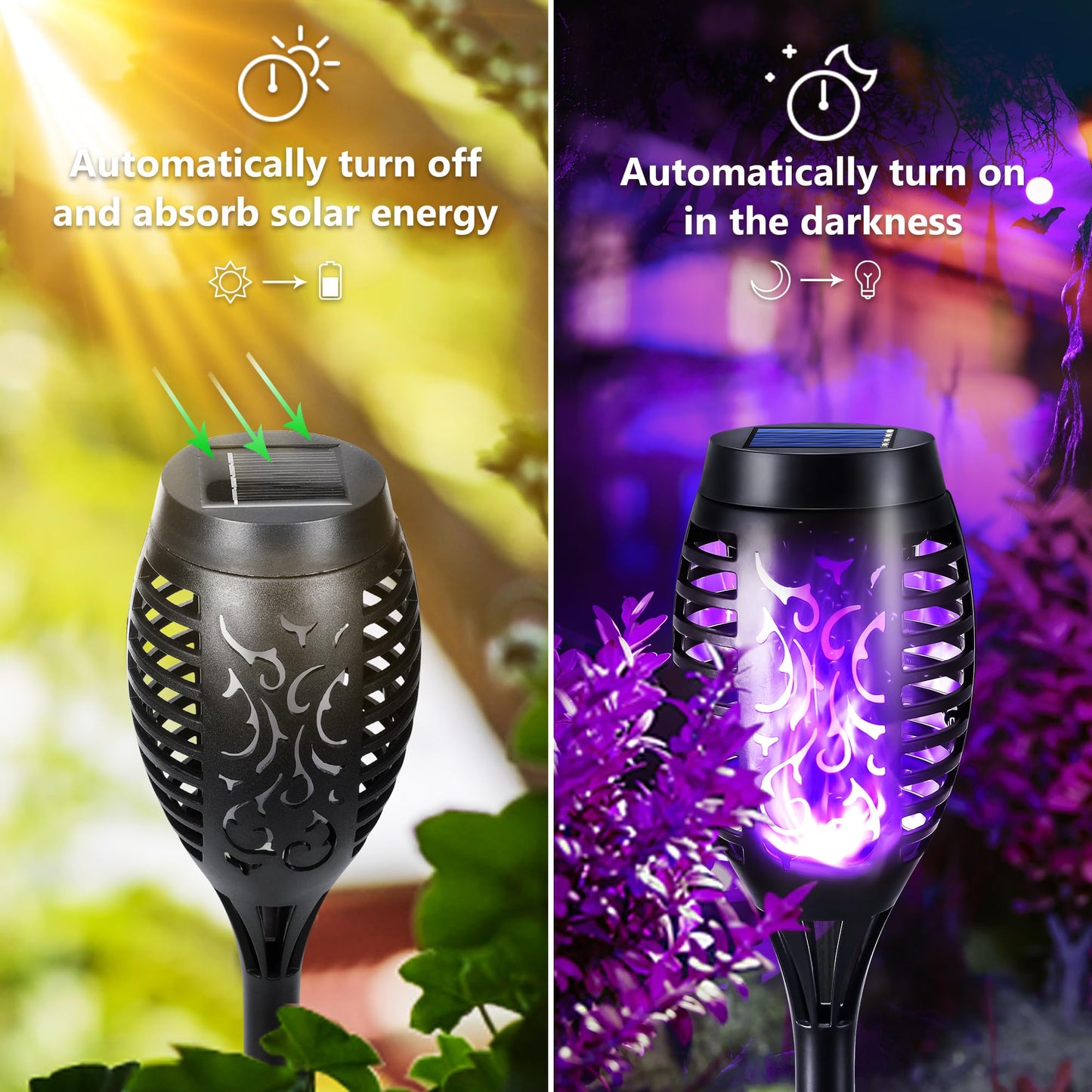 Toodour Solar Torch Flame Lights, 6 Pack Solar Lights Outdoor with Flickering Flame, Waterproof Solar Pathway Lights Landscape Decoration Lighting for Garden, Lawn, Yard, Outdoor Decor - Purple