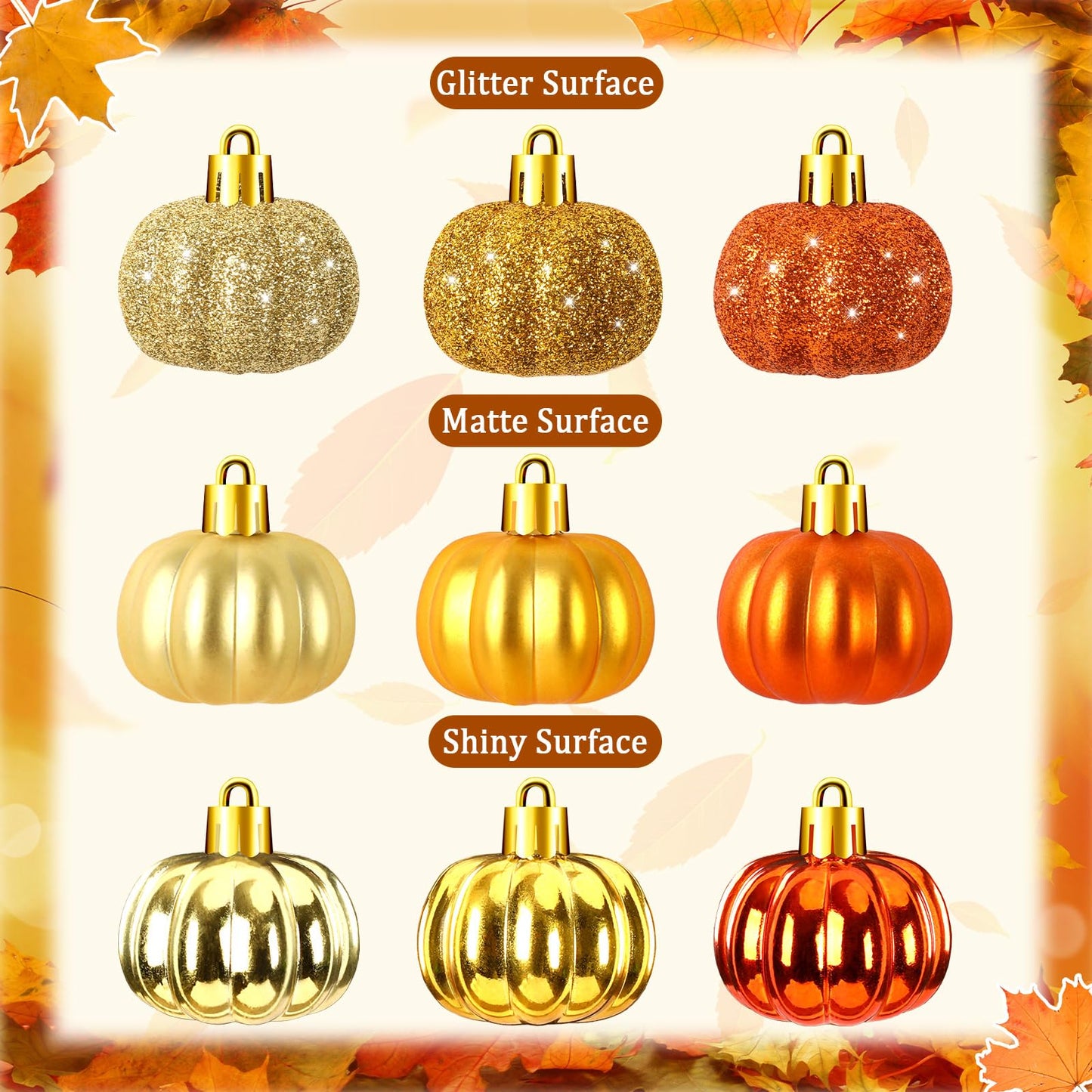 JULMELON 36 Pcs Fall Tree Ornaments, Mini Glitter Pumpkin Hanging Decor