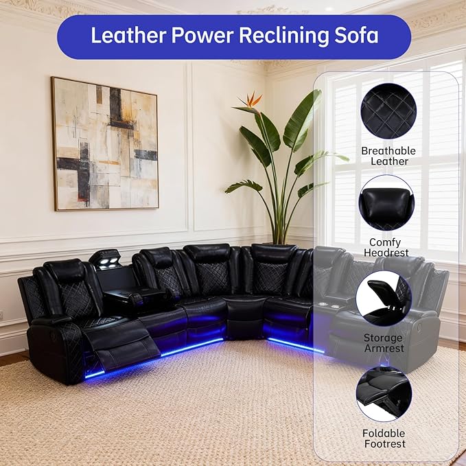 Power Reclining Leather Sectional Couch