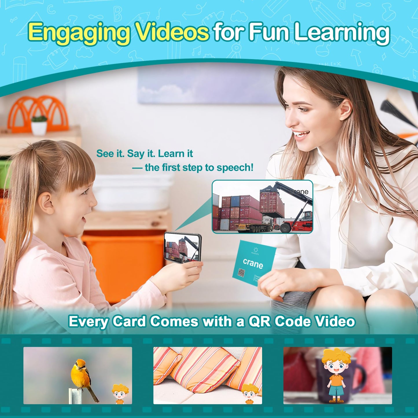 ALSOLIFE 100 Nouns Flash Cards for Toddlers, Expanded Vocabulary Cards with Videos, Preschool Learning Flashcards, Noun Picture Cards for Speech Therapy Material ABA Therapy| Language Builder Card