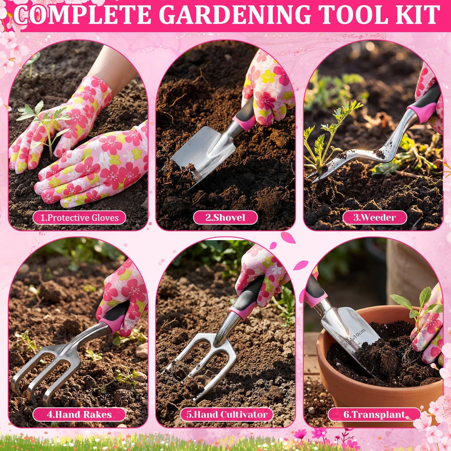 Blueweenly 9 Pcs Watering Can Garden Tools Kit with Bible Verse Christian Gardening Gifts for Women with Heavy Duty Garden Hand Tools 1.6L Galvanized Metal Can Apron Gloves for Mom Grandma(Pink)