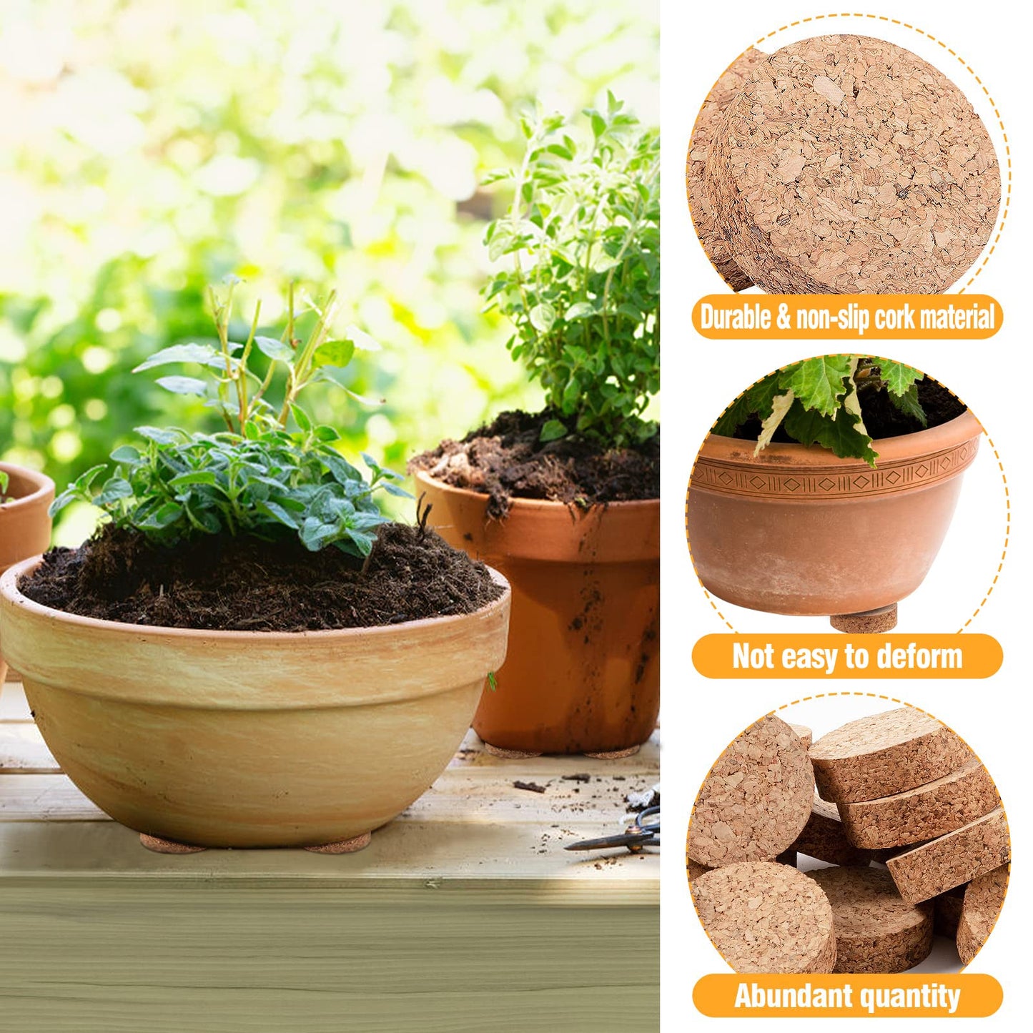 Biubee 60Pcs Invisible Pot Feet with Non-Slip Surface- Sturdy Cork Plant Riser Pot Feet for Outdoor Planter Drainage, Solid Corkwood Planter Lifter, 2" Dia