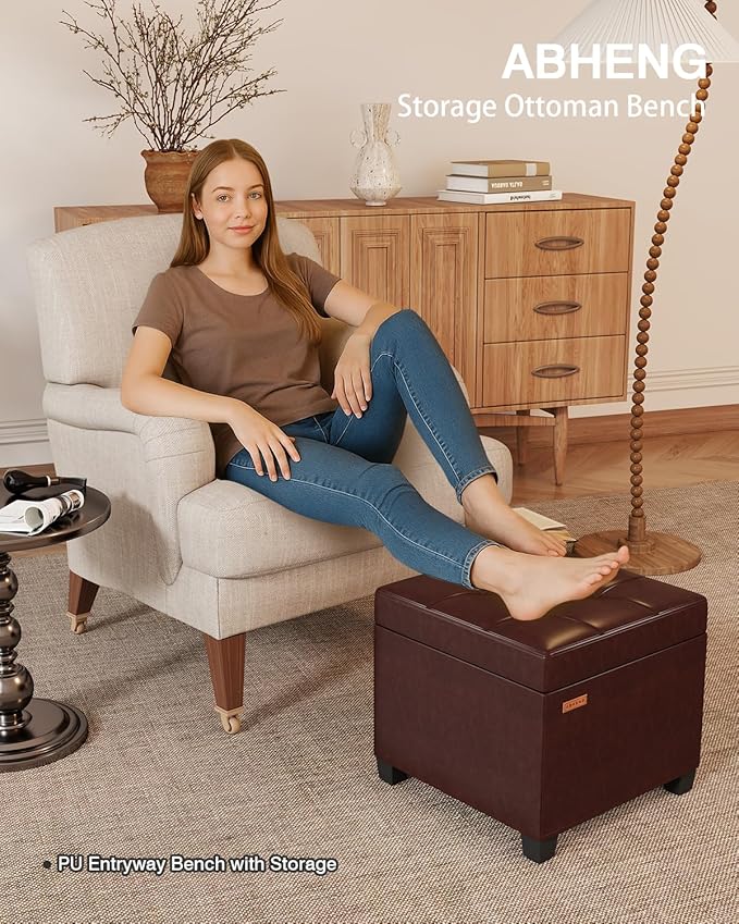 ABHENG Synthetic Leather Cover Steel Frame Ottoman