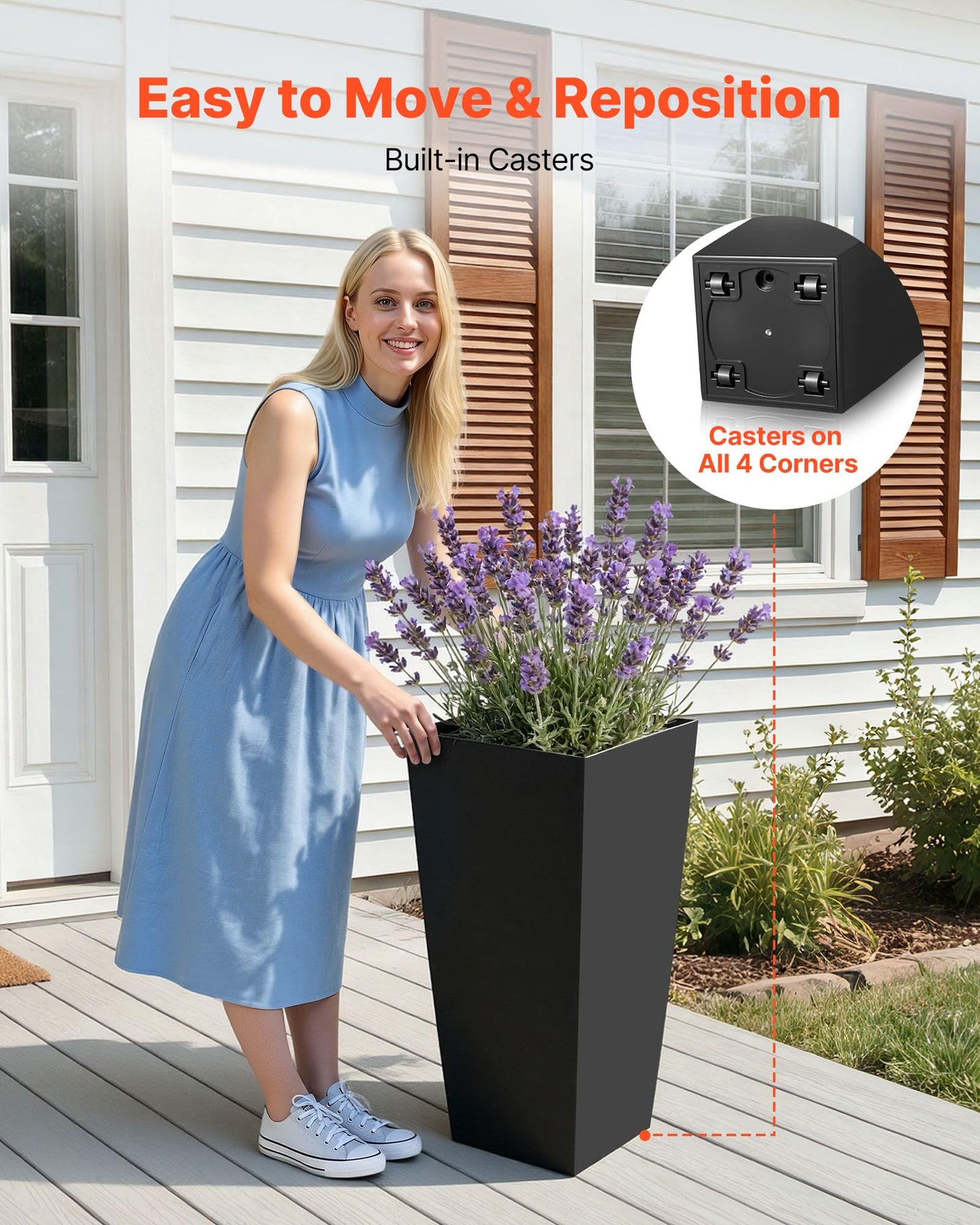 VEVOR 26 Inch Tall Planter Set of 2, Outdoor Large Tall Planters for Outdoor Indoor Plants, Tapered Black Planter for Front Porch, Patio, Garden, Plant Container Flower Pots with Built-in Drainage
