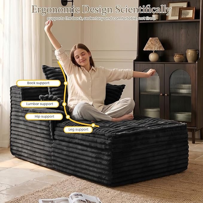 Boneless Chaise Lounge Couch Indoor, Small Corduroy Upholstered Sleeper Sofa