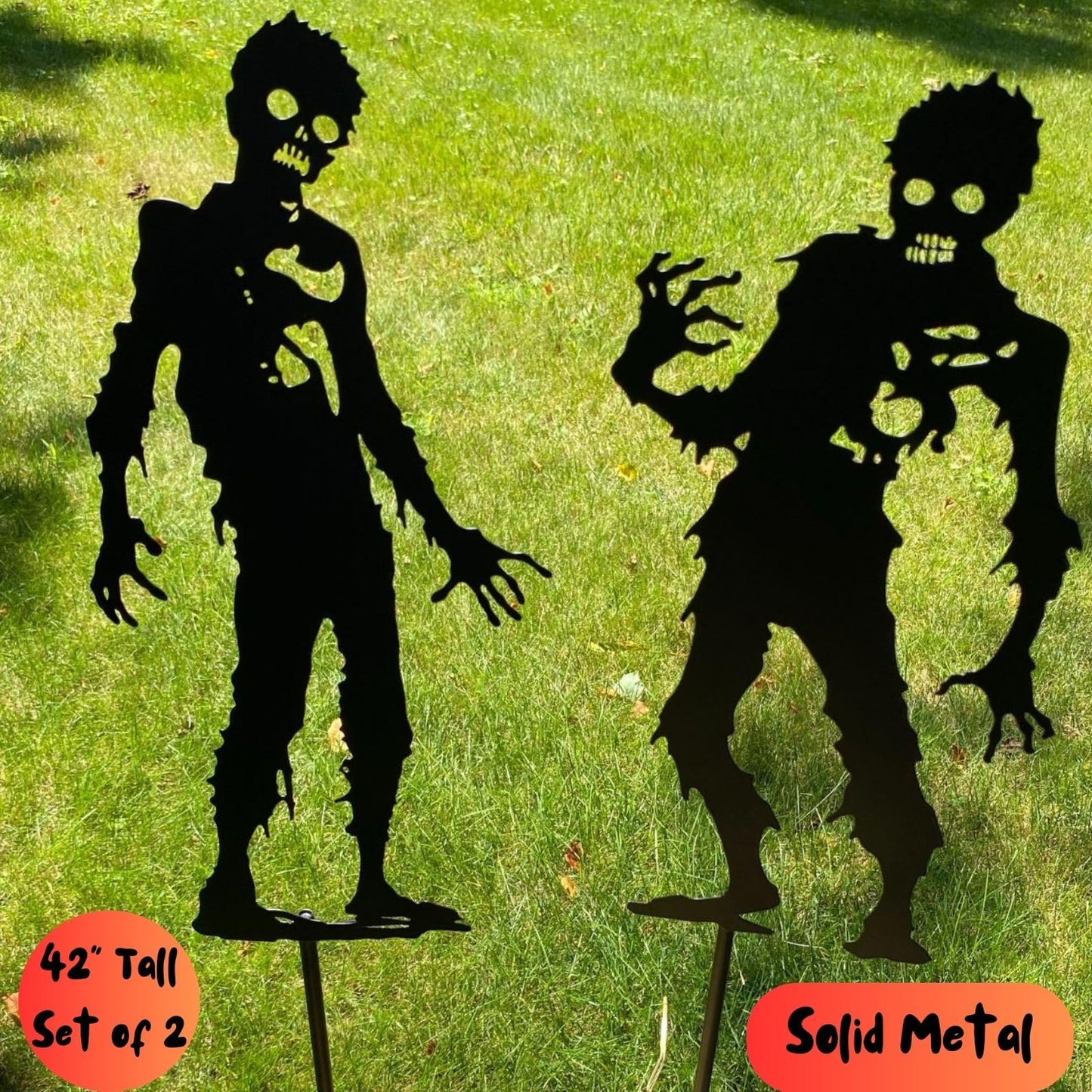 Clovers Garden 42" Tall Zombie Solid Metal Yard Stake (SET of 2) Halloween Outdoor Lawn Decoration Scene - Durable Weather Resistant Spooky Silhouette