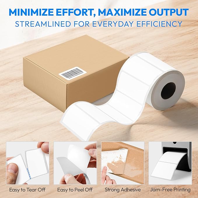 3x2 Direct Thermal Label, Barcode Address Mailing Name Shipping Labels, Perforated Thermal Stickers, Multipurpose, Commercial Grade for Thermal Printer, Strong Adhesive, 735/Roll, 4 Rolls