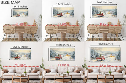 GUTTATY Christmas Canvas Wall Art, Santa Red Truck Winter Snow Scene Canvas Painting, Christmas Wall Decor Artwork, Christmas Hanging Prints Poster for Living Room, Family Home, Indoor, 32x16 Inch