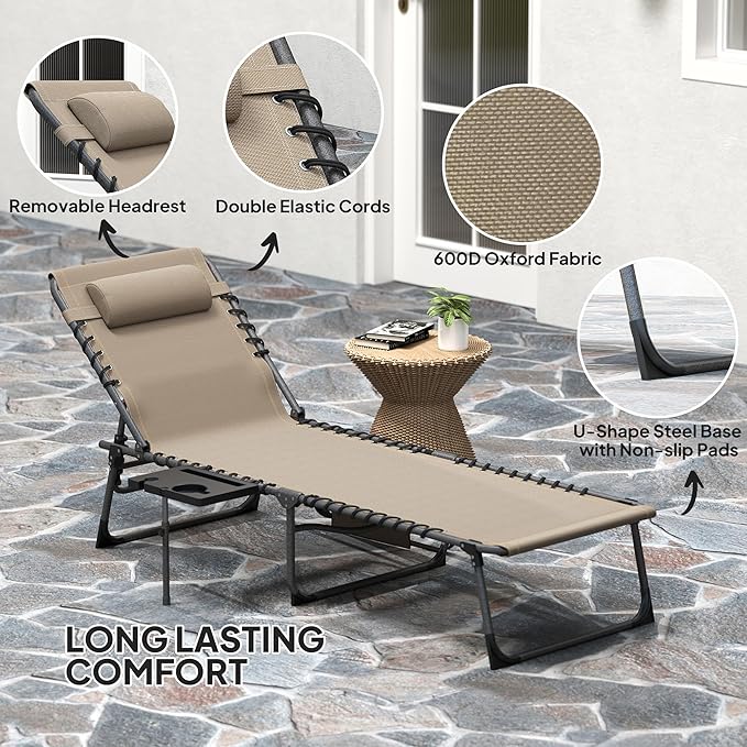 Outsunny Folding Chaise Lounge Chair Outdoor Tanning Chair
